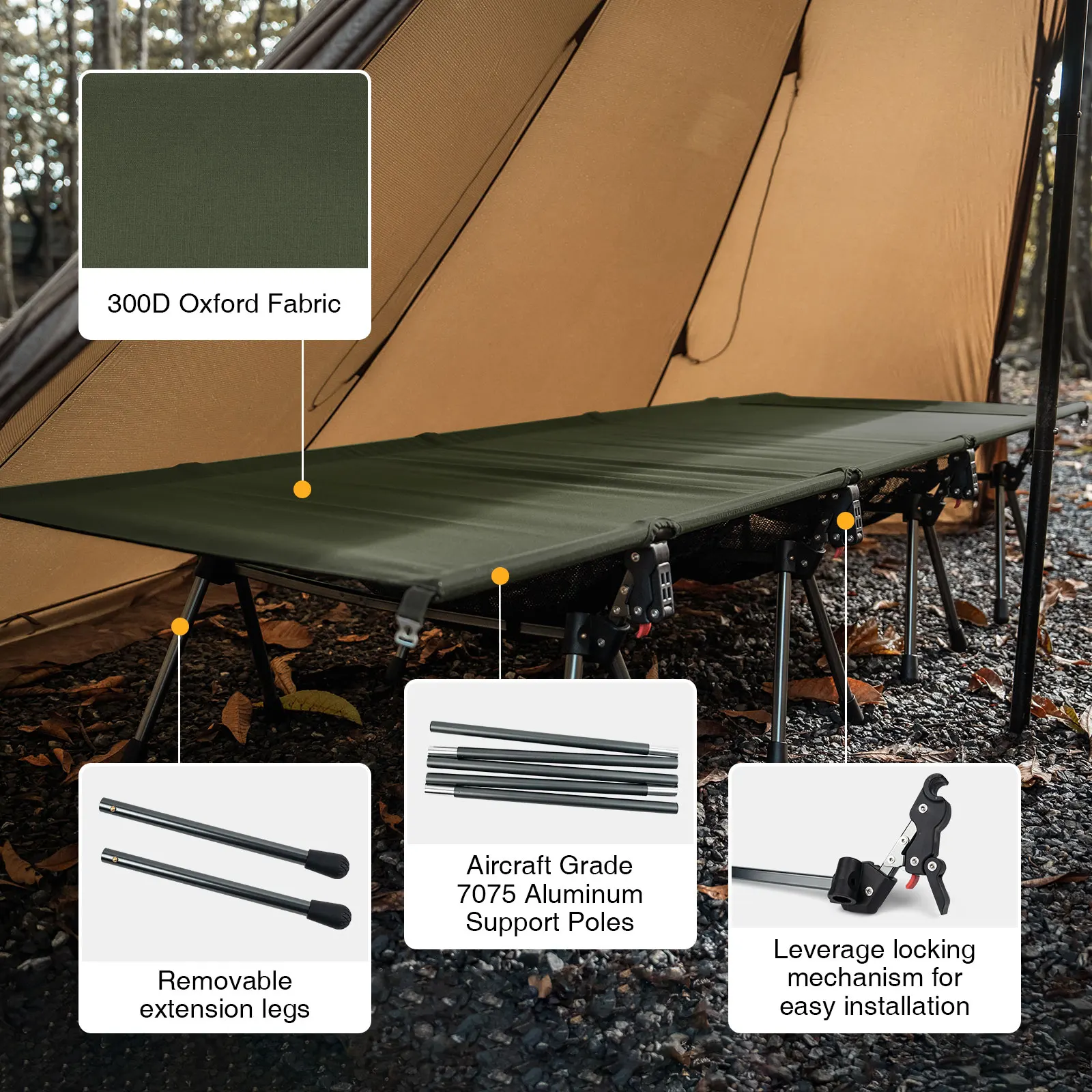 OneTigris cama plegable camping SUPRATIROS XXL ajustable en altura - imagen 3