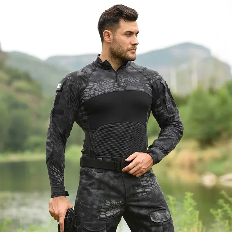 HAN WILD-camisa de camuflaje CP para hombre, camisa de manga larga de combate para senderismo, caza, camisas tácticas para hombre, ropa de Camping de Paintball Airsoft - imagen 3
