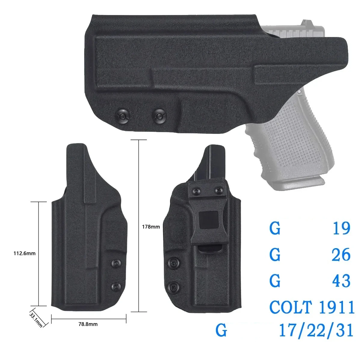 Funda para pistola para G17 G19 G22 G26 G31 G43 G43X Taurus G2C P365, pretina interior, Clip para cinturón de transporte oculto, bolsa de una sola pila - imagen 2