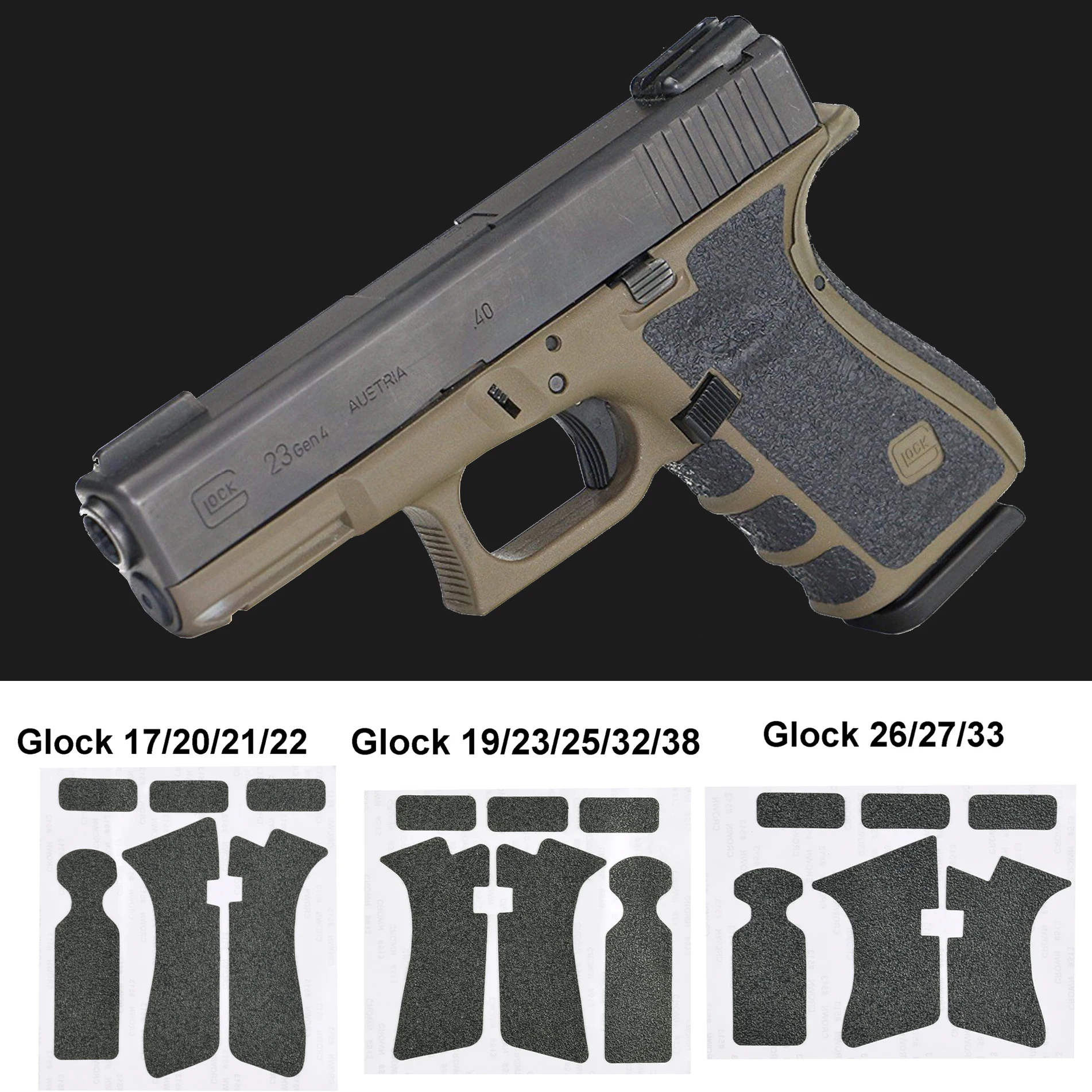 Adhesivo antideslizante con agarre de goma para Slim Plus Gen 1/2/3/4/5 G 17 19 20 21 22 23 25 26 27 33 9mm GK S g P320 P365, envoltura de agarre con textura