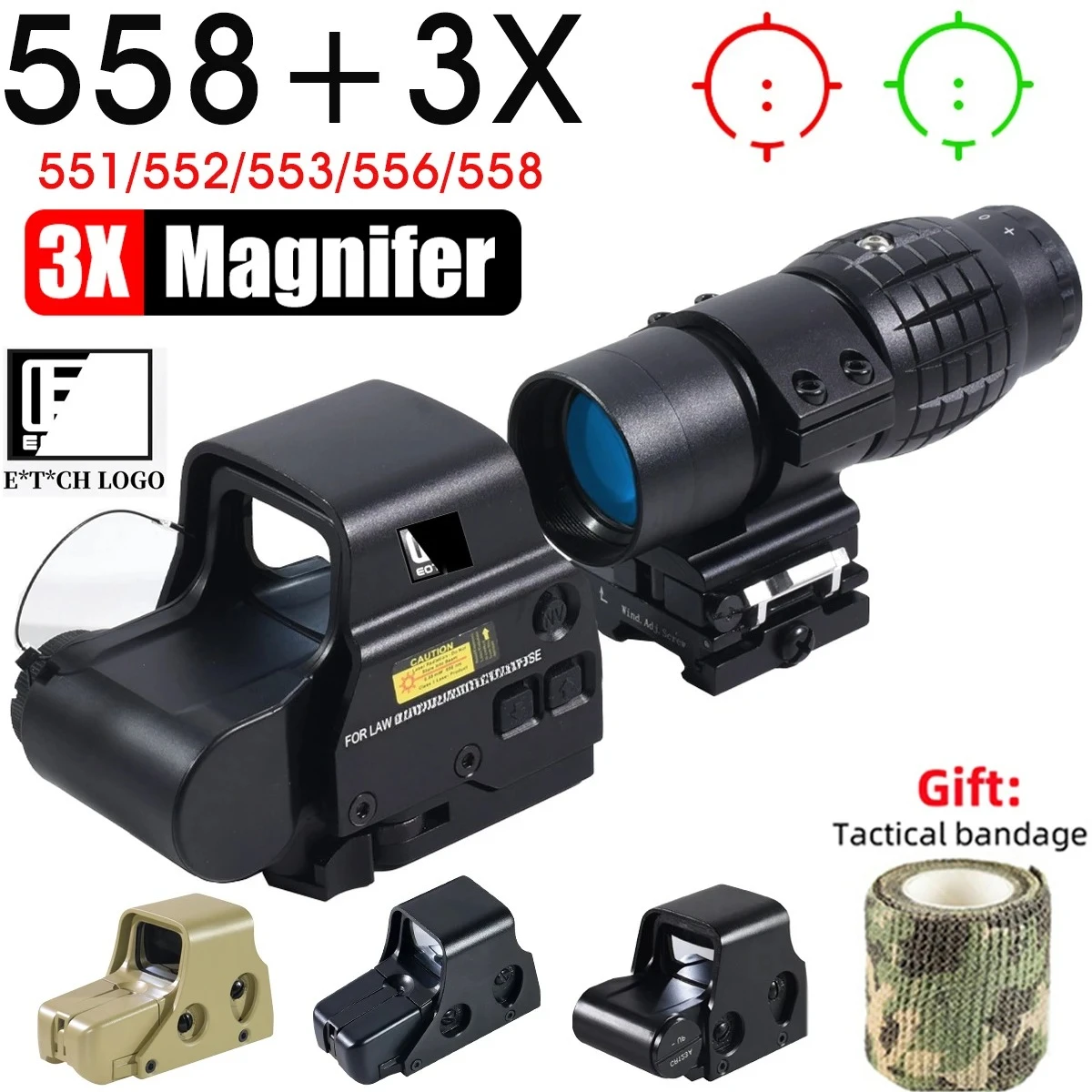 Mira holográfica 3X punto rojo verde – Riel 20mm Airsoft táctica
