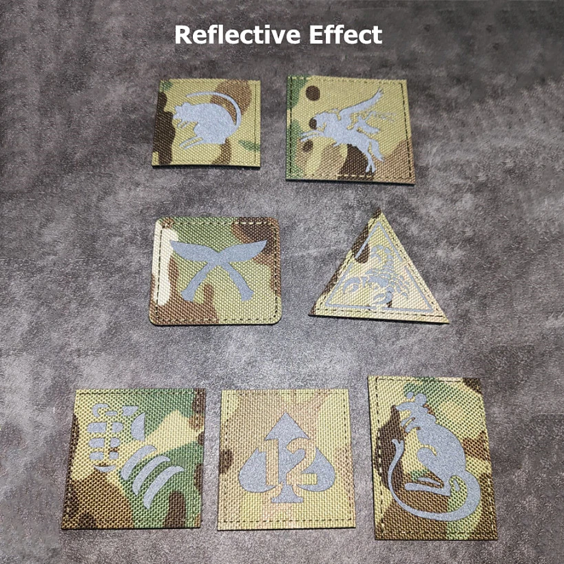 Parche reflectante de la serie de camuflaje, pala, 12 insignias tácticas, Pegaso, Doglegs, ratón, puño de canguro, escorpión para decoración de bolsas de ropa - imagen 3