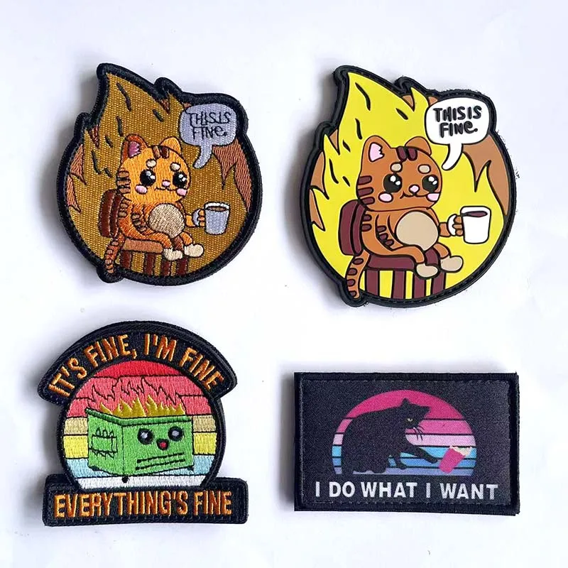 Esto está bien Meme perro divertido, insignias de apliques bordados para beber café de gato, parche táctico de PVC con gancho y bucle en la mochila - imagen 5