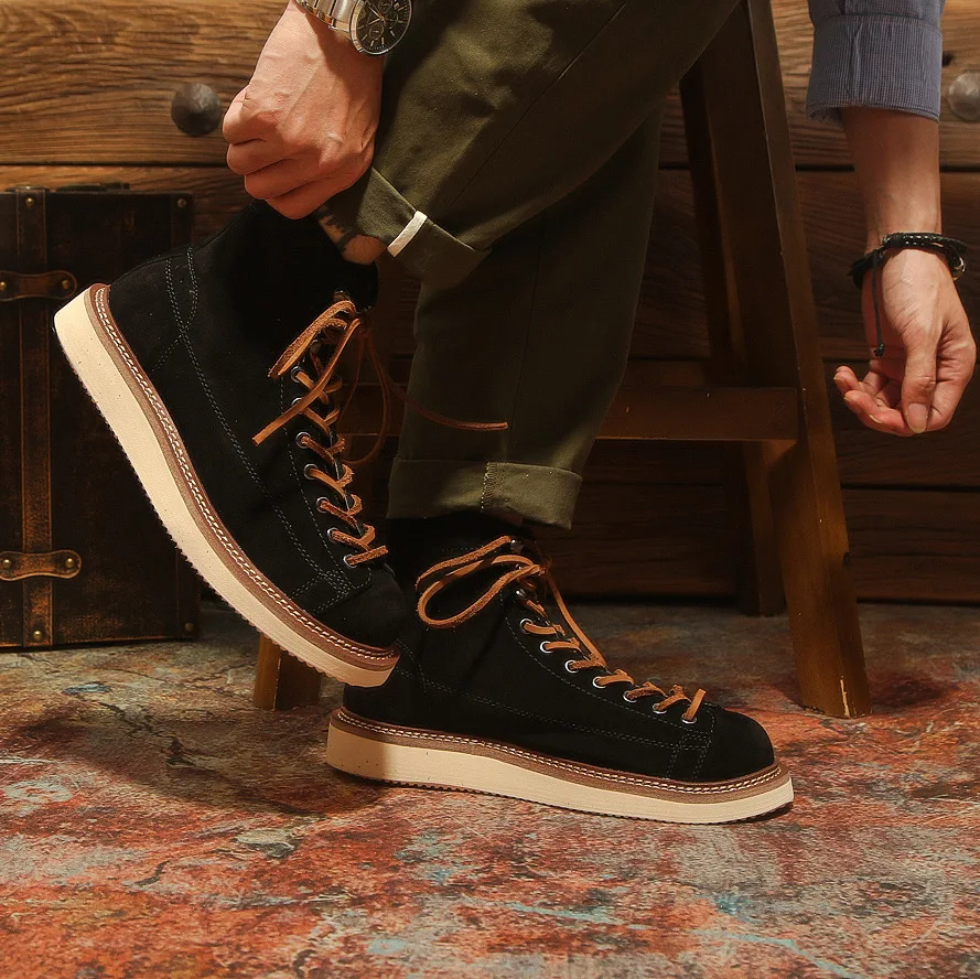 KOWM zapatos de senderismo de piel de vaca para hombre, botas impermeables para caminar al aire libre, zapatillas de deporte para acampar en el desierto, zapatos de Trekking al tobillo, botas de viaje informales - imagen 4