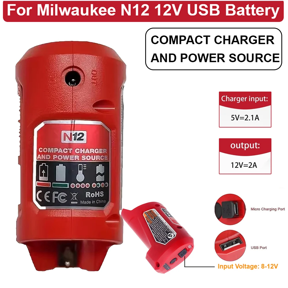 Cargador adaptador USB para herramientas eléctricas de iones de litio Milwaukee 12V 10,8 V batería M12 banco de energía para cargar el teléfono móvil y la chaqueta caliente
