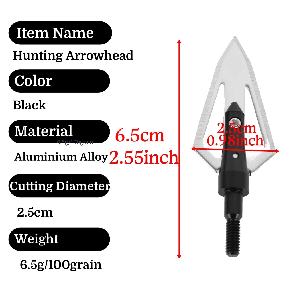 Tiro con arco 6/12 Uds punta de flecha 100 grado hoja puntas anchas caza tiro práctica punta de puntas de flecha de aleación para tiro con arco - imagen 2