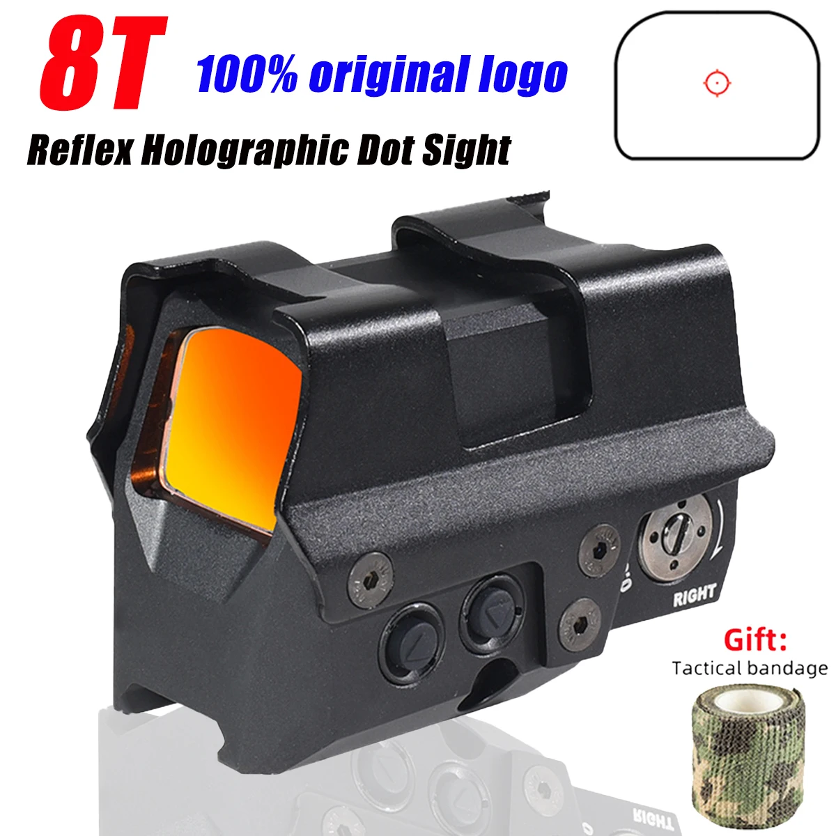 Mira réflex con energía Solar de punto rojo 8T, mira réflex de punto rojo, visor cerrado, óptica táctica, compacta, para Rifle, compatible con riel de 20mm