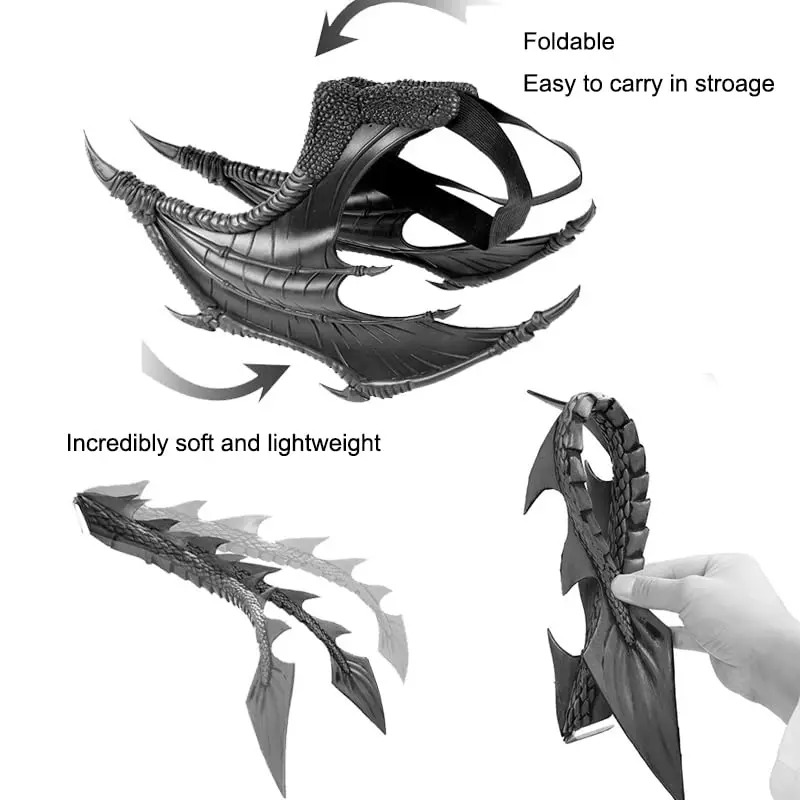 AQzxdc Alodidae Conjunto de disfraces de dragón alas del diablo cola de demonio máscara de dinosaurio para fiesta de disfraces de Halloween Cosplay - imagen 5