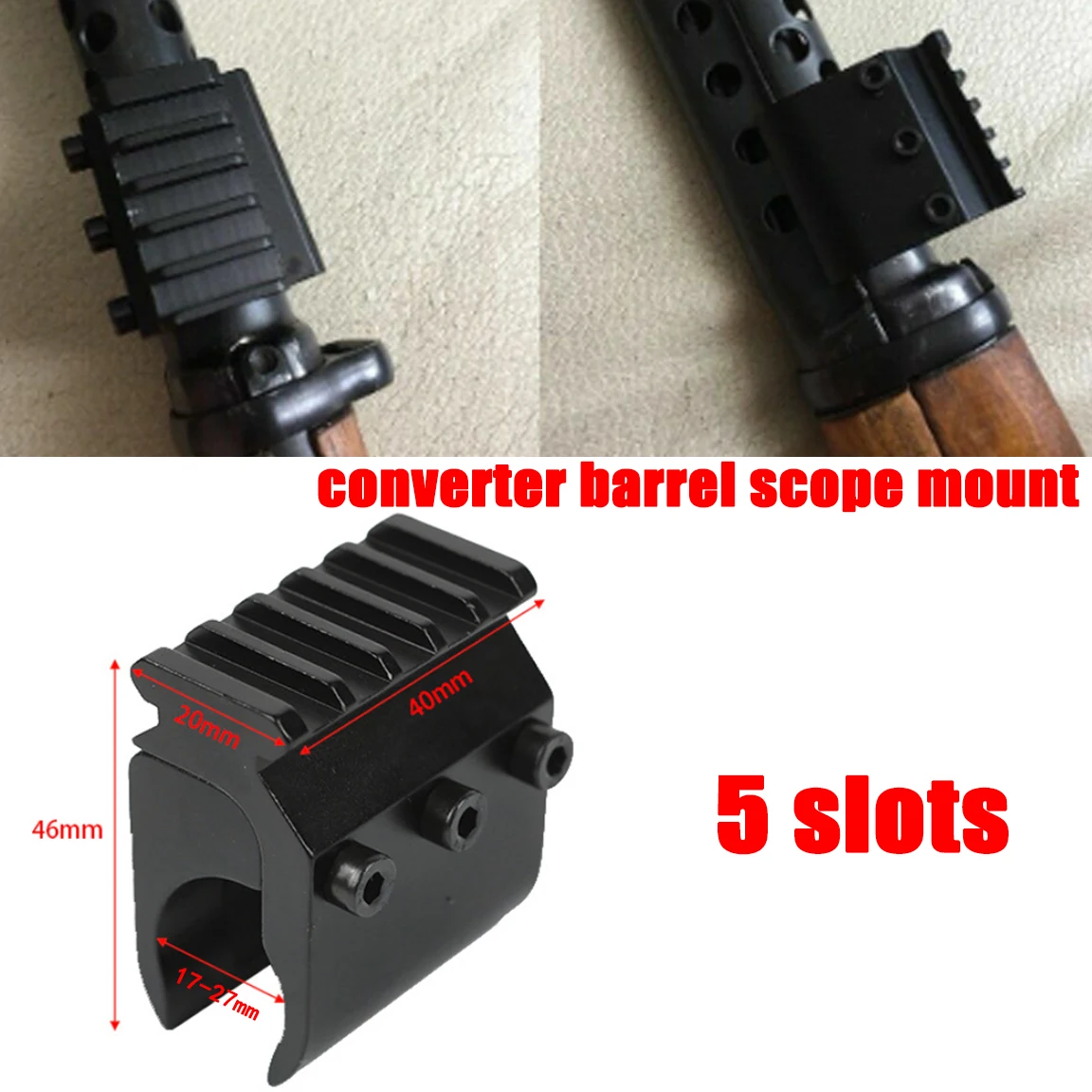 Soporte de abrazadera de tubo táctico de 17mm-27mm, 25,4/30mm RM, mira de punto rojo, soporte para linterna láser, abrazadera de barril de riel de 20mm para AK47 M4 AR15 - imagen 3