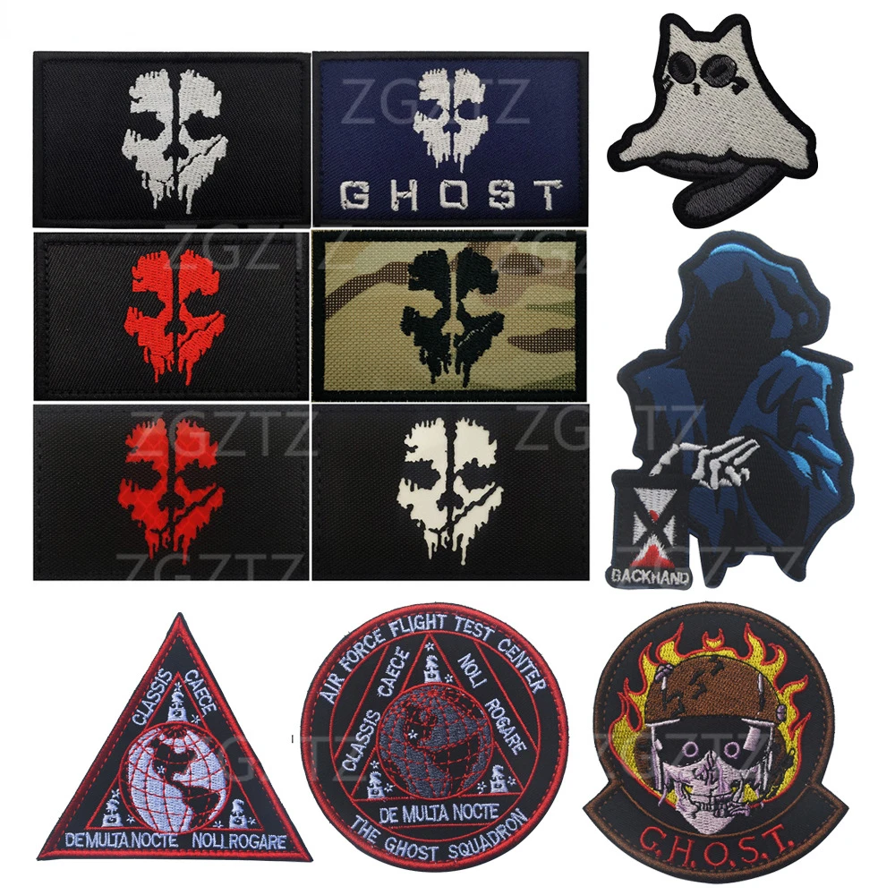 Emblema de luz nocturna IR, máscara de fantasma de llamada de missão, parches de gancho y bucle de tela bordados, insignia de moral, ropa, sombrero, parches decorativos