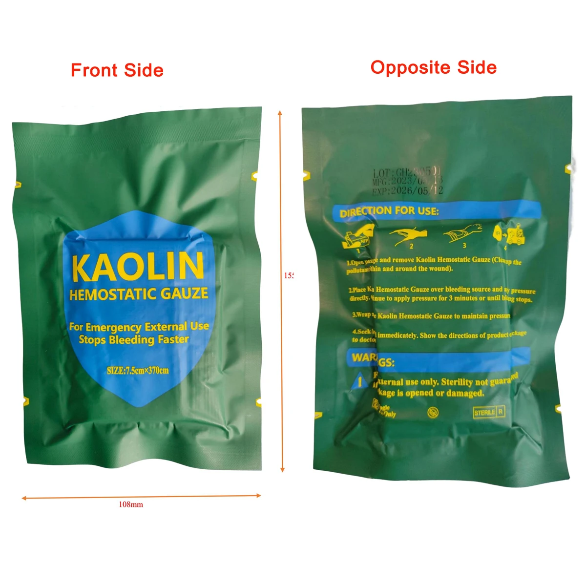 TCCC IFAK gasa de caolín hemostática táctica combate emergencia Trauma Z-Fold Kit de primeros auxilios Soluble vendaje para heridas al aire libre - imagen 4