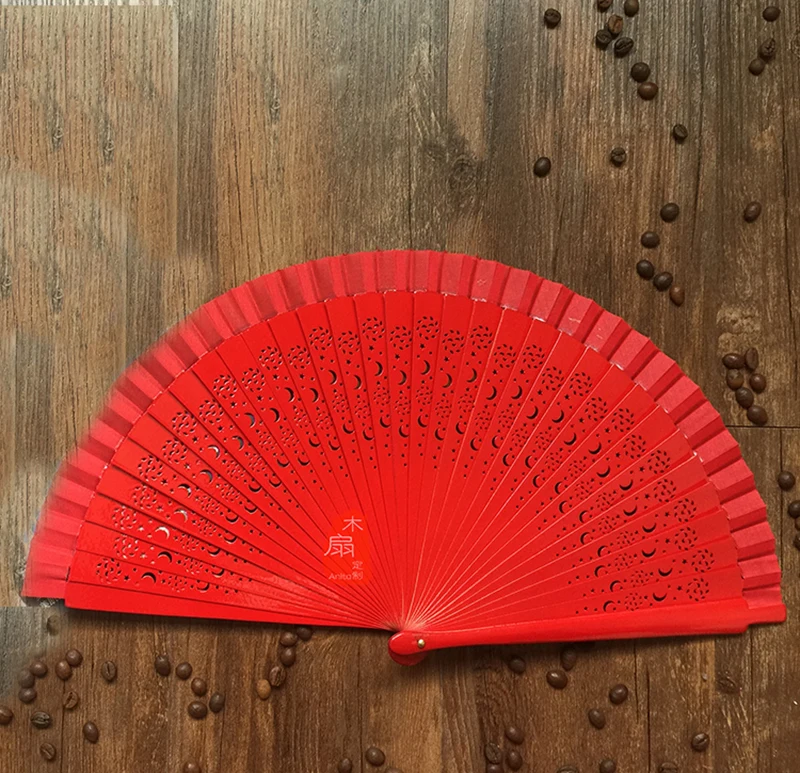Abanico de baile español rojo especial, abanico de baile de madera maciza de doble cara, cheongsam, abanico para actuación en escenario, abanico rojo plegable