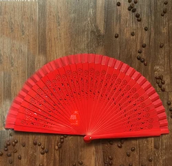 Abanico flamenco madera maciza doble cara rojo para baile y escenario