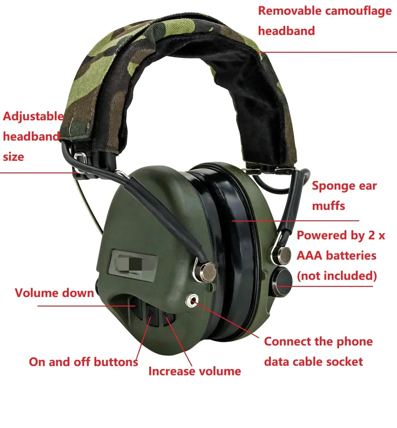 MSASORDIN Airsoft auriculares tácticos, protección auditiva electrónica, reducción de ruido, caza, tiro, auriculares tácticos + almohadilla de Gel Era - imagen 3