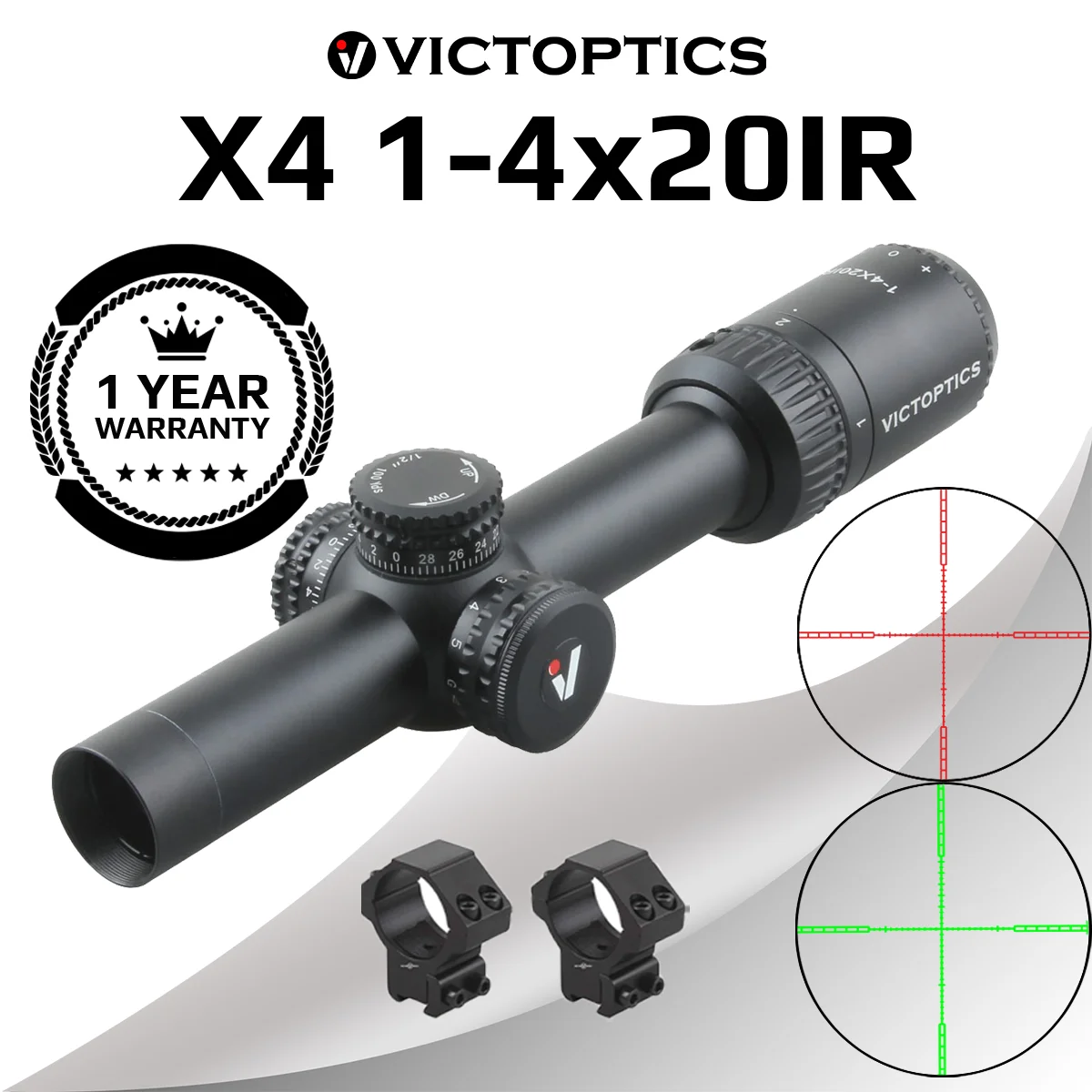 Victoptics X4 1-4X20 IR 1/2 MOA 5 niveles de iluminación mira para Rifle roja y verde para caza pistola de aire de tiro táctico AR15.223 - imagen 2