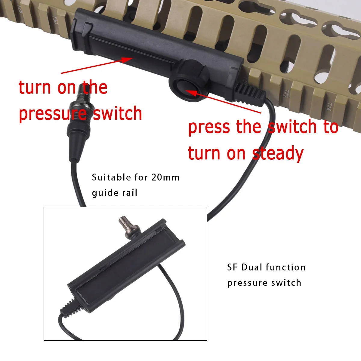 Cubierta de interruptor de presión de doble función, actualización táctica para Surefire M300 M600, linterna Airsoft, tapa trasera, luz para armas de caza - imagen 4
