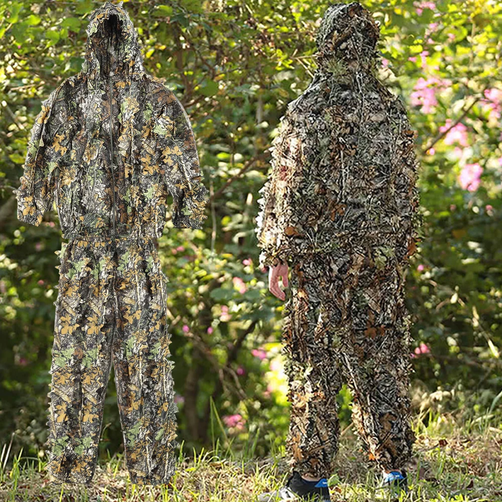 Conjunto de traje Ghillie de camuflaje biónico con hojas 3D para exteriores, pantalones, chaqueta con capucha, ropa de jungla para caza, tiro con arco, observación de aves y senderismo - imagen 2