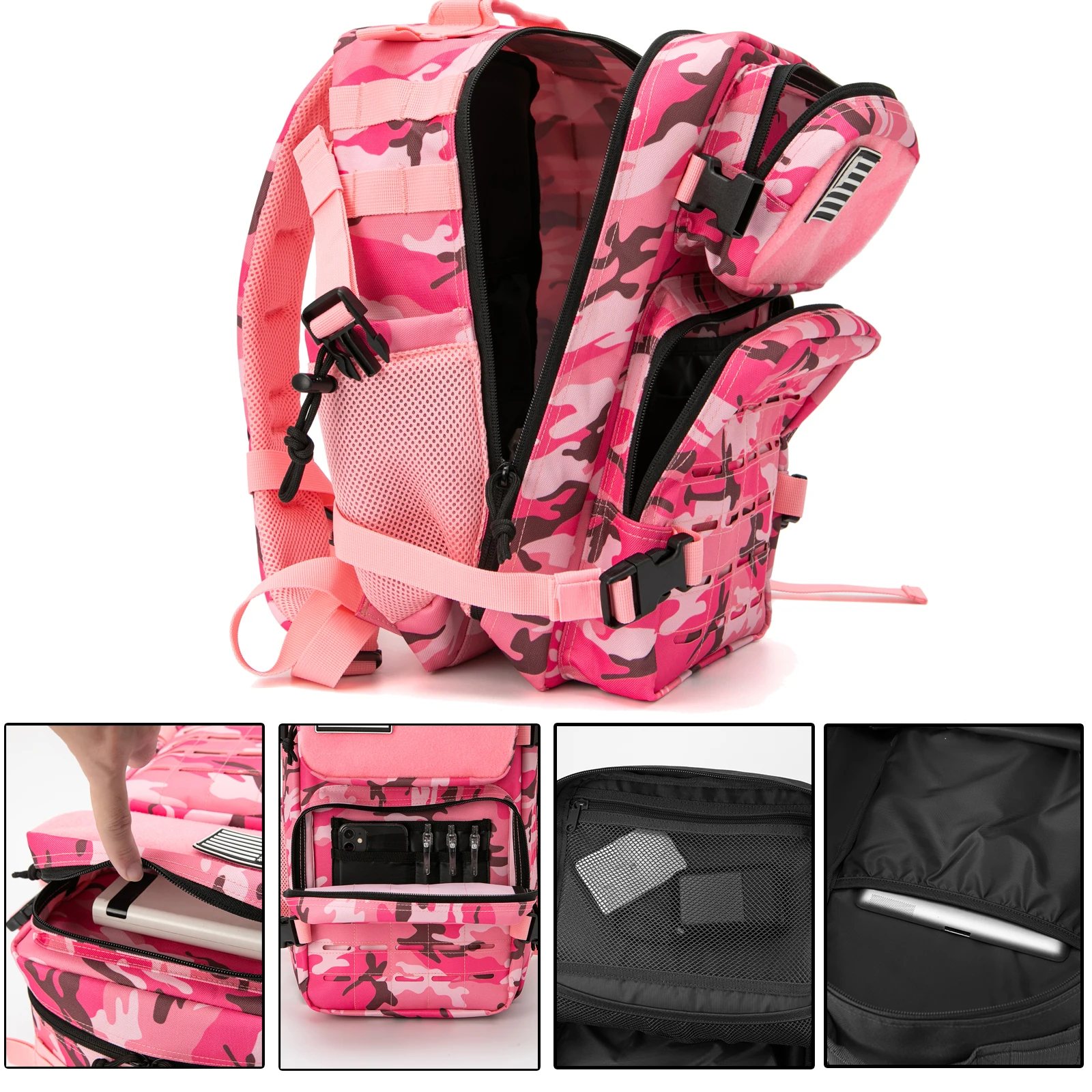 Mochila táctica de 25L/45L para mujeres/hombres, mochila de supervivencia Molle con corte láser, mochila escolar, mochila de gimnasio con portavasos doble - imagen 5