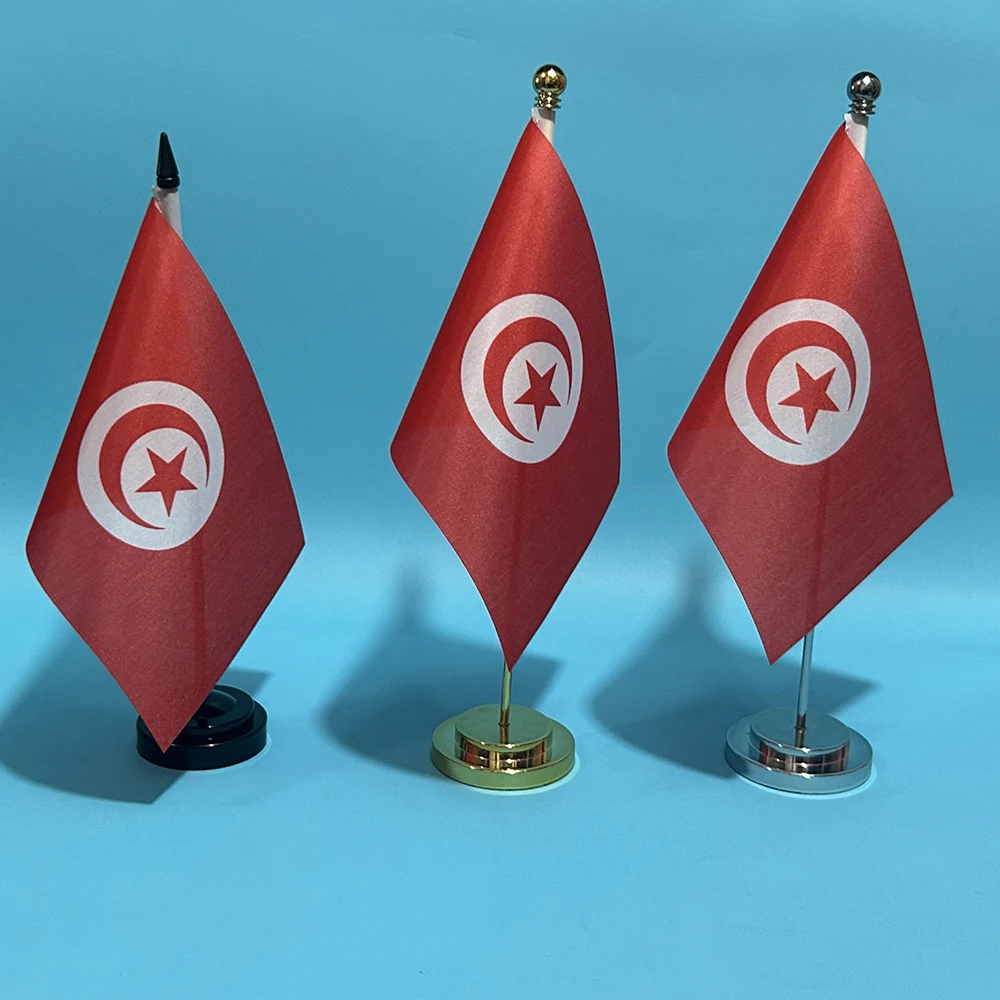 BANDERA DE SKY Bandera de escritorio de oficina Bandera de Túnez 14x21 cm poliéster TUN Bandera de Túnez Bandera nacional Bandera de país Adornos de escritorio Banderas