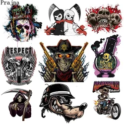 Parche de transferencia de calor para motociclista, pegatinas térmicas de payaso Hippie con calavera de hierro en transferencia de película de terror para camiseta