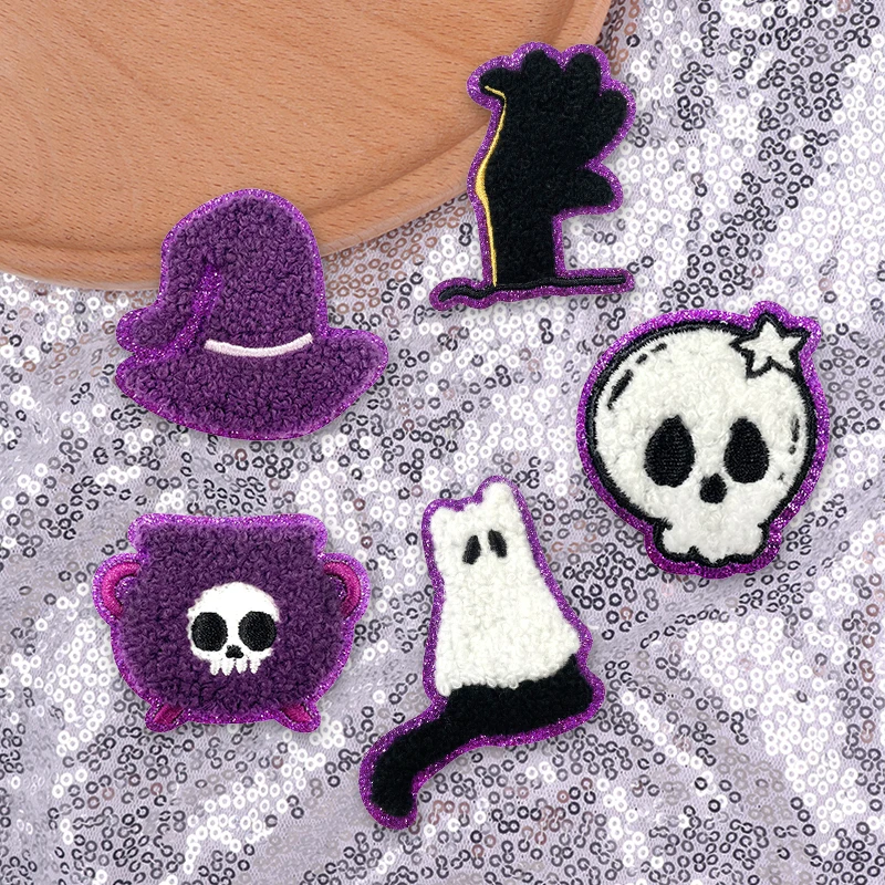 5 unids/set de insignias de Halloween, parche para planchar para ropa, parches bordados de calabaza y calavera fantasma, decoraciones para ropa, apliques DIY - imagen 3