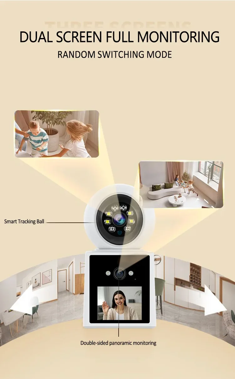 Cámara de vídeo inteligente Intercomunicador bidireccional de un solo toque 360 °   Pan/Tilt 2,4 pulgadas 1080P 3MP Visión nocturna infrarroja Videollamada de monitoreo doméstico - imagen 5