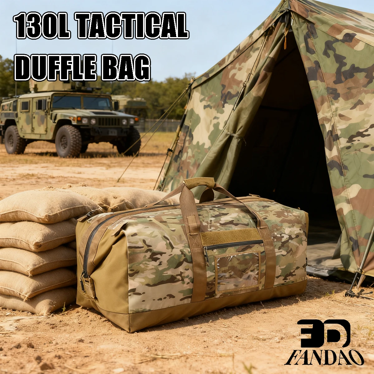 Bolsa de viaje táctica de 130L, mochila militar plegable con apertura de acceso completo, impermeable, de gran capacidad, para acampar al aire libre - imagen 2