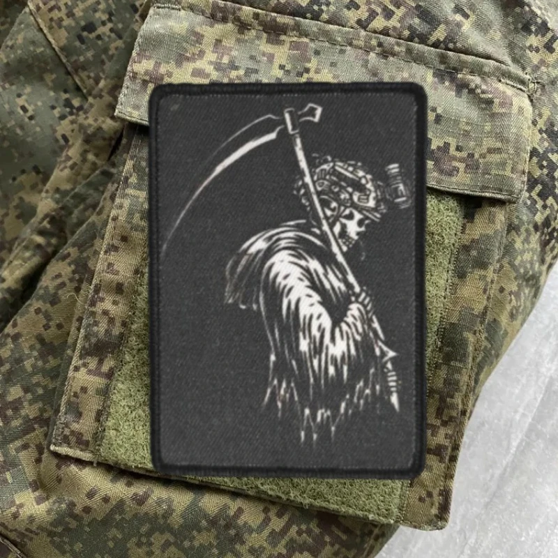 Reaper-insignia de moral de calavera, parche táctico de guerrero de calavera, parches impresos de guadaña de muerte, gancho y bucle, mochila militar decorativa - imagen 3