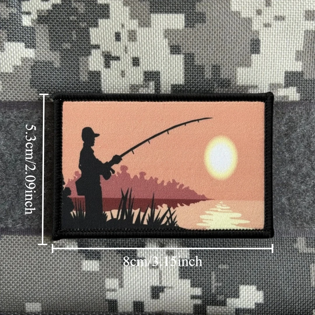 Parche táctico de moral de pesca de pescador de amanecer, parches de gancho y bucle impresos de trucha de pesca con mosca del ejército militar para ropa - imagen 2