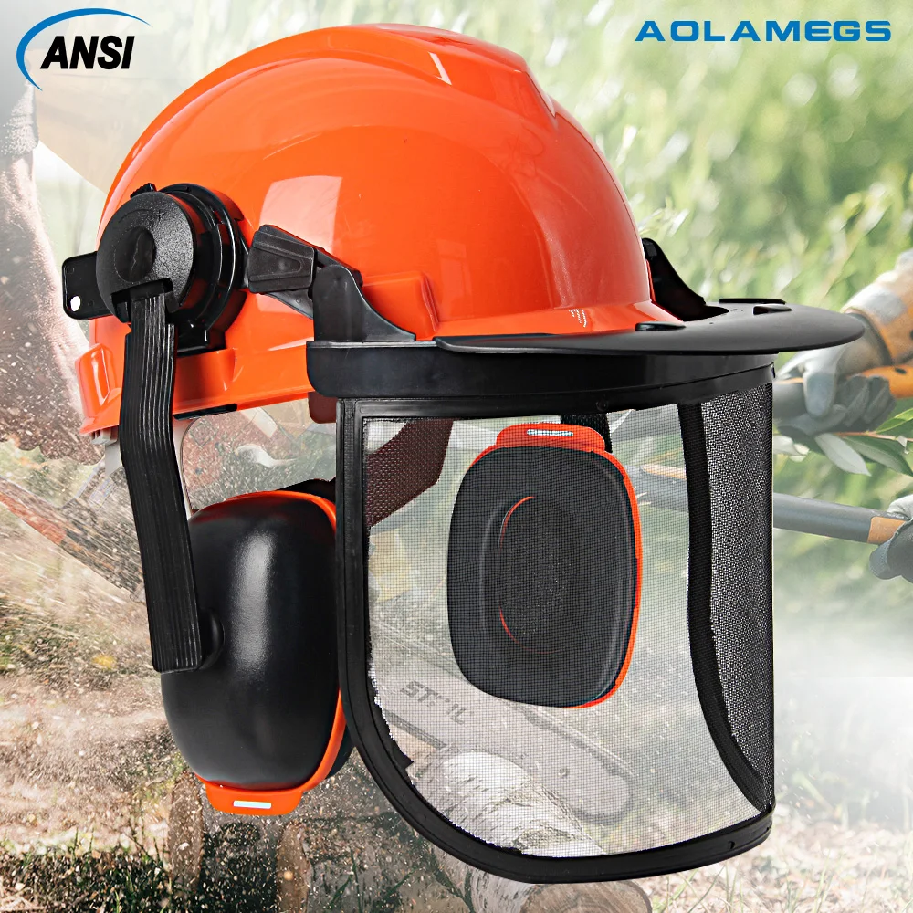 Conjunto de casco de seguridad forestal, casco protector multifunción, gorro protector de malla de acero de cara completa, accesorios para casco para cortacésped - imagen 4