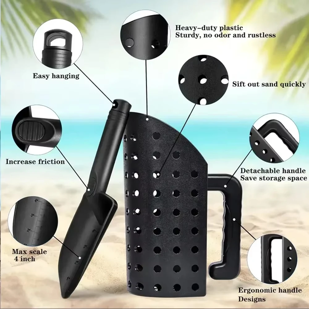 Accesorios para caza de tesoros en la playa, Detector de metales, pala para arena y juego de pala, accesorios de herramientas de excavación, tamizado rápido - imagen 4