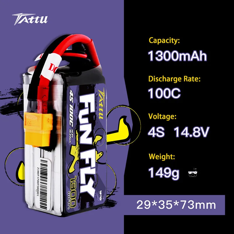 TATTU FUNFLY-batería LiPo Original de 14,8 V, 1300mAh, 100C, para helicóptero RC, cuadricóptero, FPV, piezas de Dron de carreras, batería de 4s - imagen 2