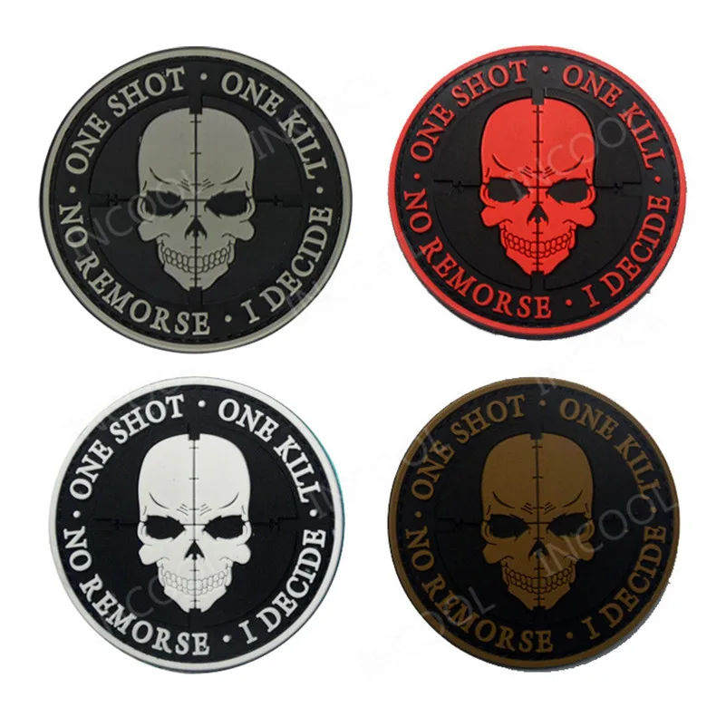 Parche bordado de PVC de francotirador, parches decorativos de goma con apliques de One Shot One Kill Skull Airsoft para mochila de ropa - imagen 2