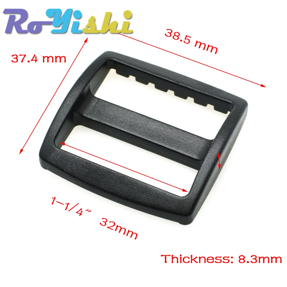 100 unids/pack deslizador de plástico Tri Glide ajustar hebillas correas de mochila de estilo más ancho negro - imagen 5