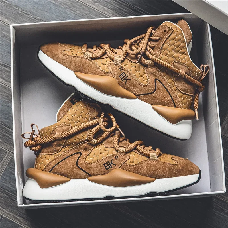 Zapatillas de felpa de corte alto para hombre, zapatos cálidos y a la moda para deportes y ocio, con cordones, para correr, para jóvenes, para otoño e invierno, novedad