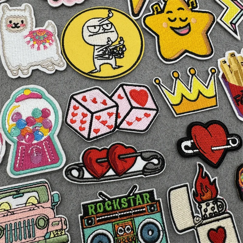 Parches de dibujos animados DIY para planchar en la ropa, parches bordados, apliques para ropa, chaqueta, estrella de Rock, rayas, pegatinas de costura - imagen 2