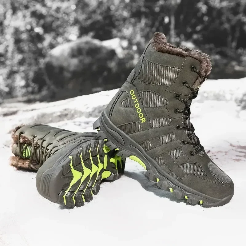 Botas de nieve cálidas para hombre, botas de combate tácticas, botas de algodón para trabajo al aire libre, zapatillas altas cálidas, zapatos de senderismo de felpa para hombre - imagen 5