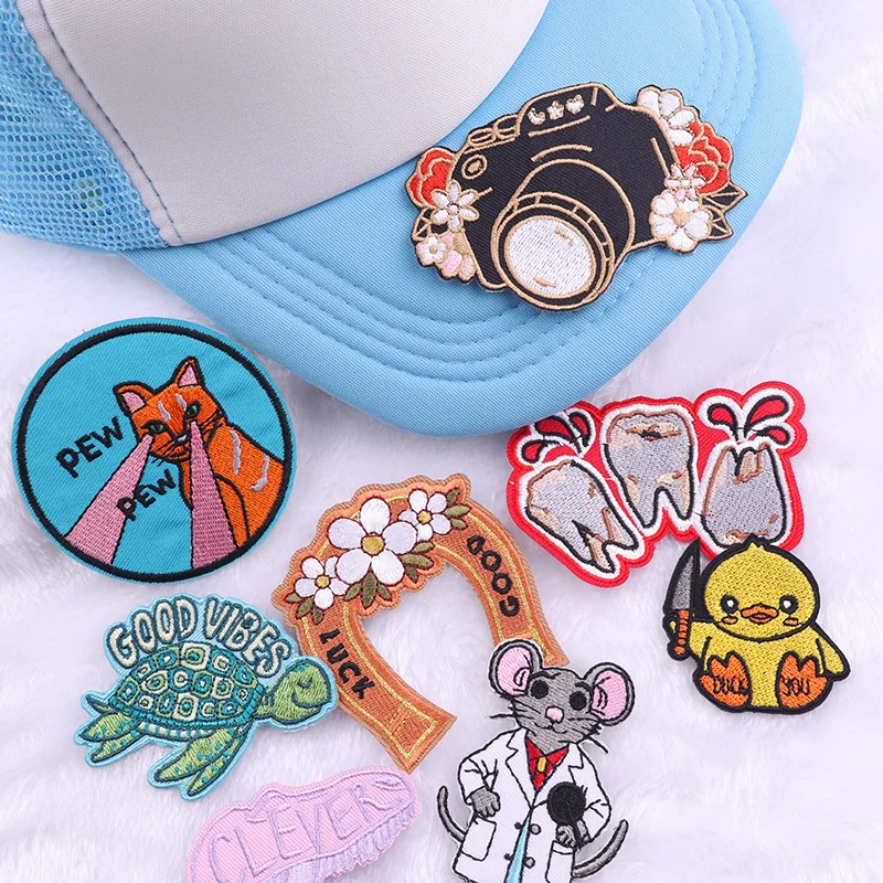 Parches bordados con plancha para coser gatos de dibujos animados para ropa, parches termoadhesivos para ropa/sombrero, parche con personalidad de ratón y tortuga - imagen 3