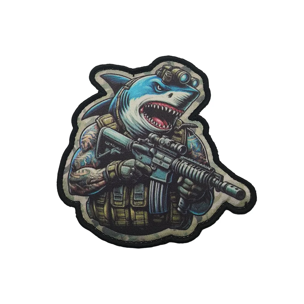 Parche de soldado Shark Velcros Meme, insignia bordada de moral militar táctica, cierre de bucle de gancho para pantalones vaqueros, gorra de mochila Molle