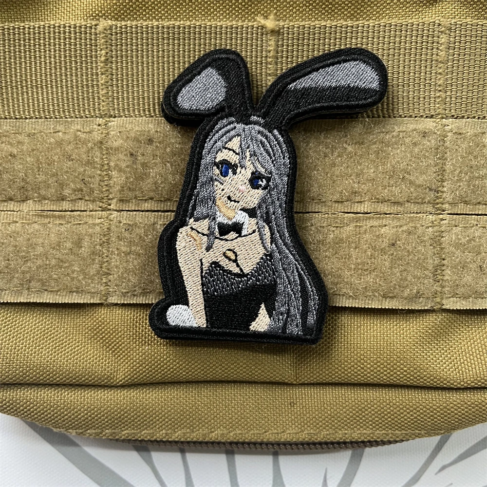 Parches bordados de gancho y bucle de chica conejo para ropa, insignia de moral táctica, pegatinas para mochila y ropa - imagen 5