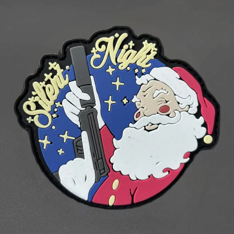 Parche de PVC con pistola de Santa "Silent Night", chaleco táctico, sombreros con gancho y bucle, insignia de moral, pegatinas para mochila, parches para brazalete para ropa - imagen 2