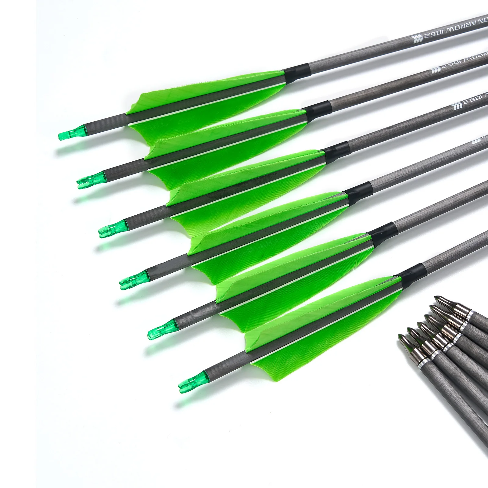 Flecha de carbono puro para arco recurvo, pluma verde fluorescente de 31,5 pulgadas, ID de 6,2mm, 400, 6/12/24 piezas - imagen 4