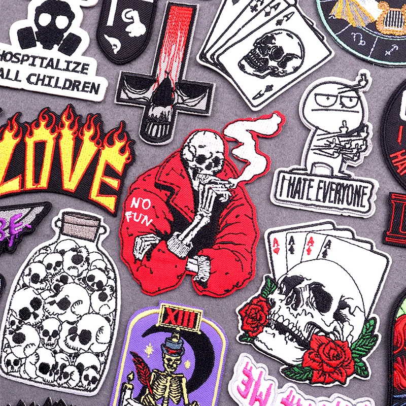 Parche Punk de Hip Hop, parches bordados para planchar para ropa, parches termoadhesivos para ropa, parche de calavera para pegatinas de ropa - imagen 2