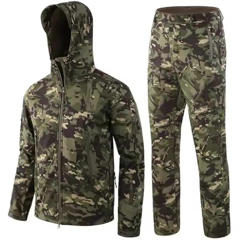 Conjunto de chaqueta táctica de camuflaje Softshell para hombre, cortavientos para acampar, ropa de senderismo impermeable, chaqueta de lana para exteriores - imagen 5