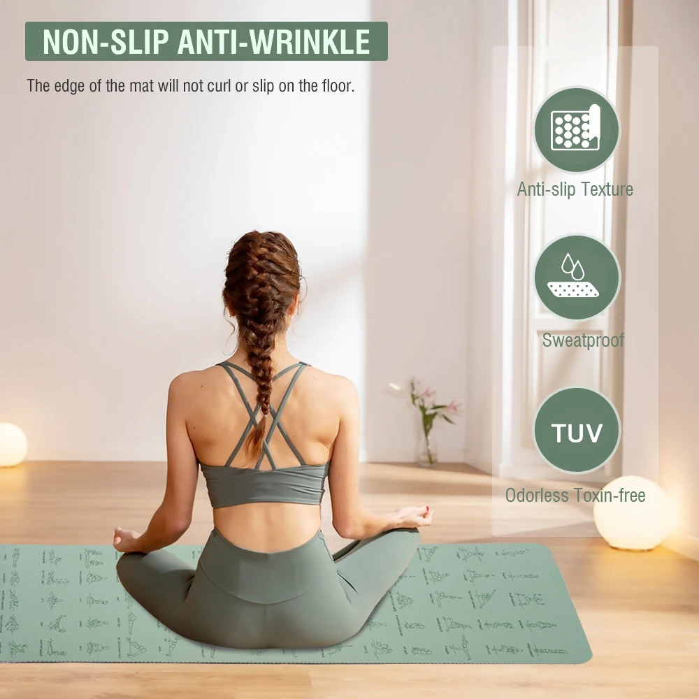 Nueva estera de Yoga, Material TPE de 6mm de espesor, 183cm x 57cm, estampado de postes de Yoga, diseño antideslizante adecuado para todo tipo de ejercicios de interior - imagen 5