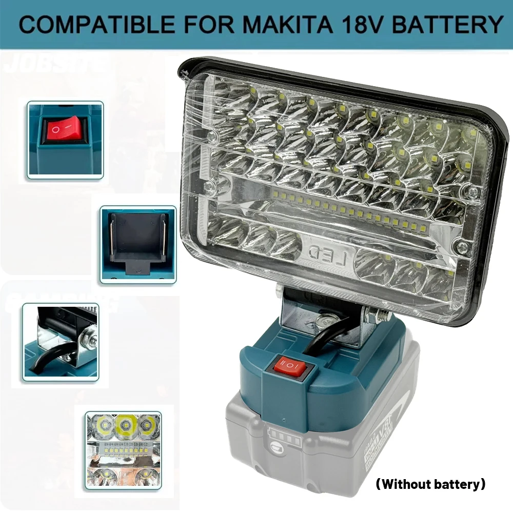 Luz LED de trabajo, linterna de 18v Compatible con batería Makita de 18v LXT, linterna inalámbrica para sitio de trabajo, iluminación de emergencia para acampar - imagen 2