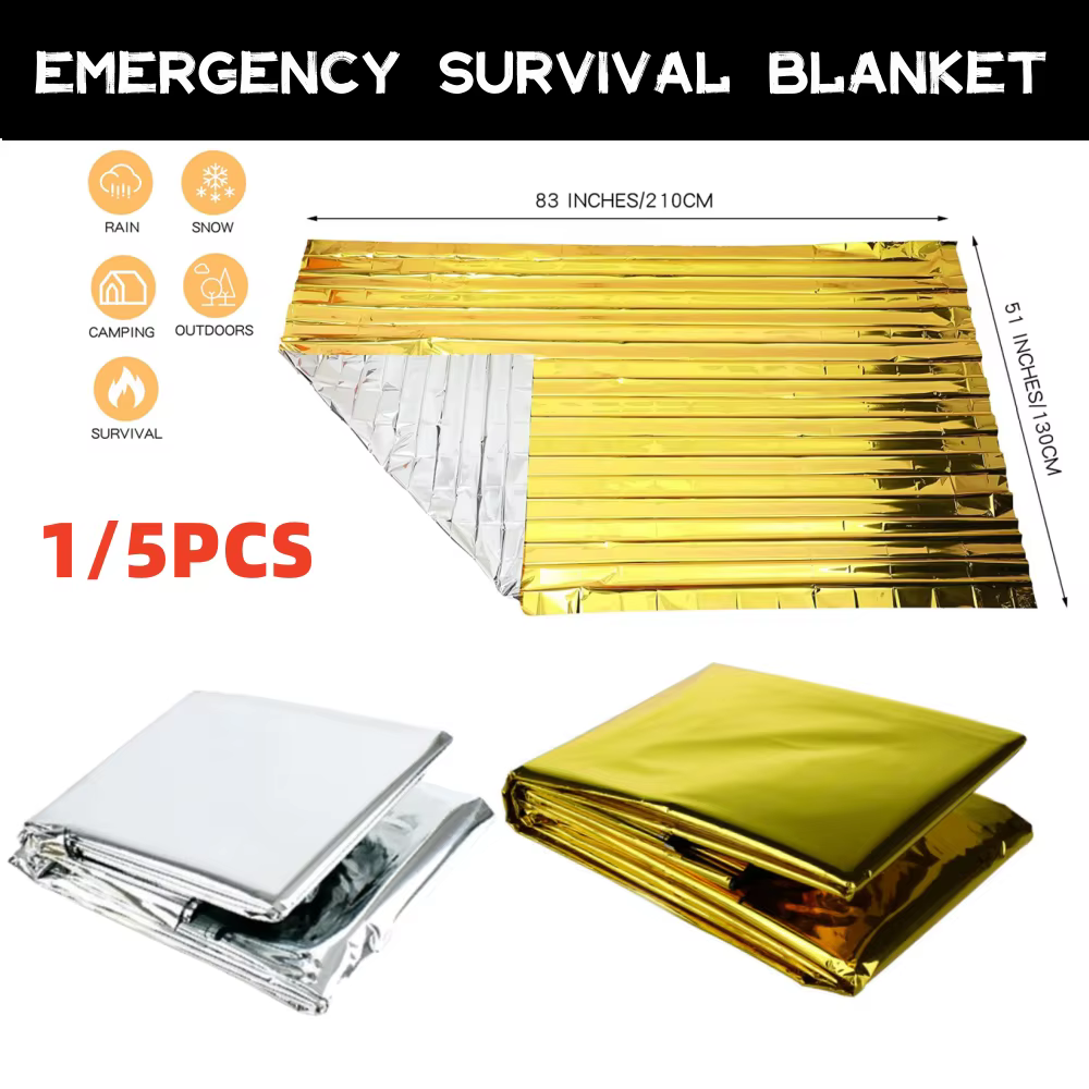 Manta térmica militar de emergencia impermeable dorada y plateada