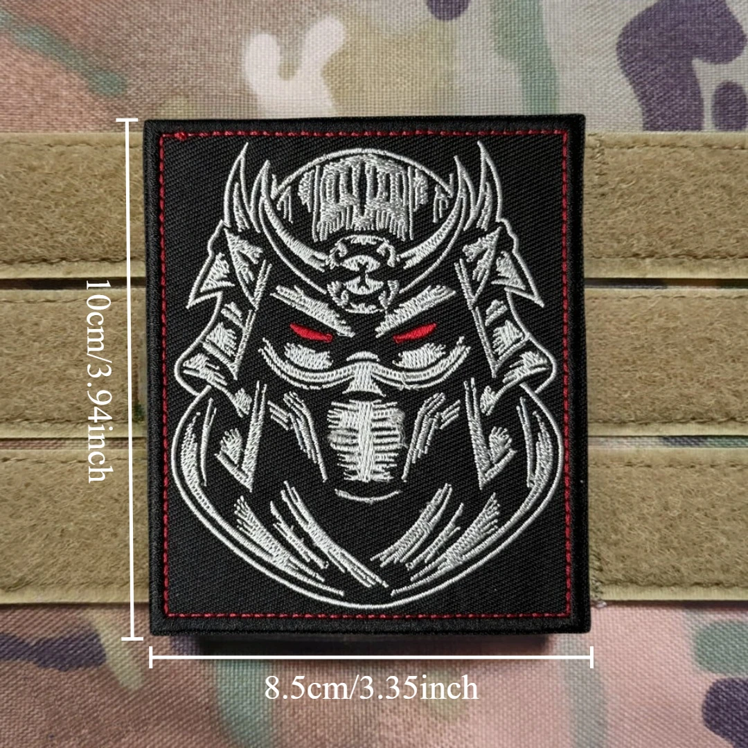 Parche bordado de calavera samurái, apliques de gancho y bucle, insignia de moral, parches tácticos militares para ropa, pegatinas para mochila - imagen 2