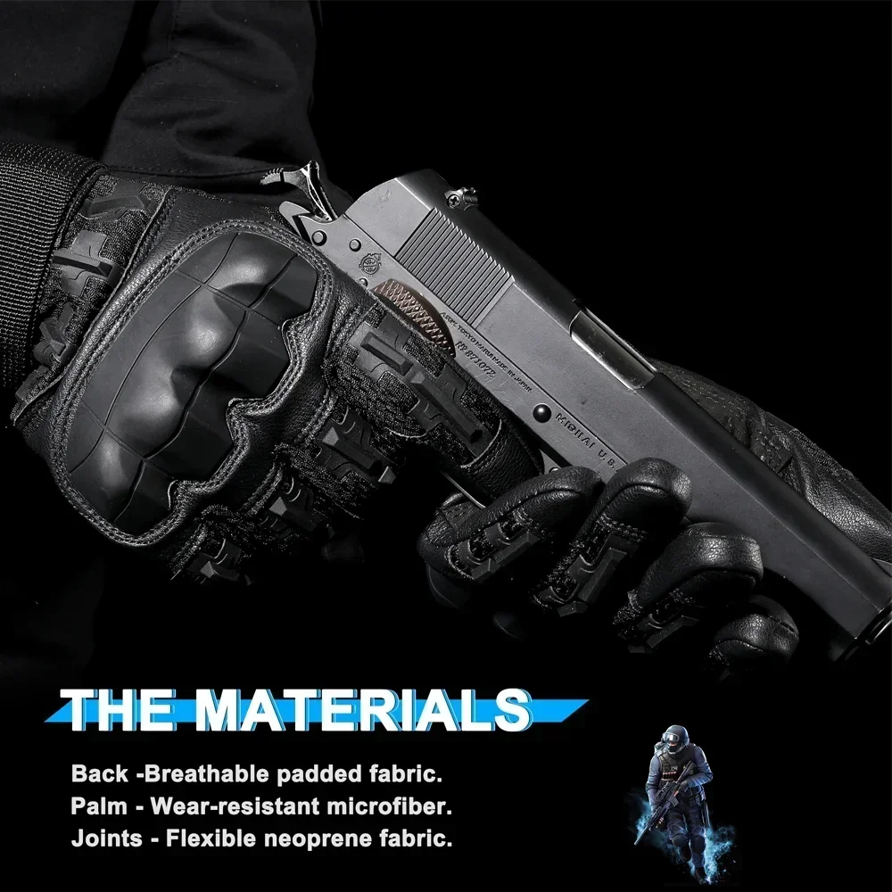 Guantes tácticos de cuero PU para hombre, guantes deportivos profesionales para pantalla táctil, caza al aire libre, senderismo, combate, Airsoft, guante de tiro de dedo completo - imagen 5