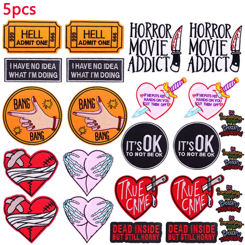 Parche Punk/de dibujos animados para planchar, parches bordados para ropa, chaquetas, películas de terror, parches termoadhesivos para decoración de ropa, 5 uds. - imagen 2